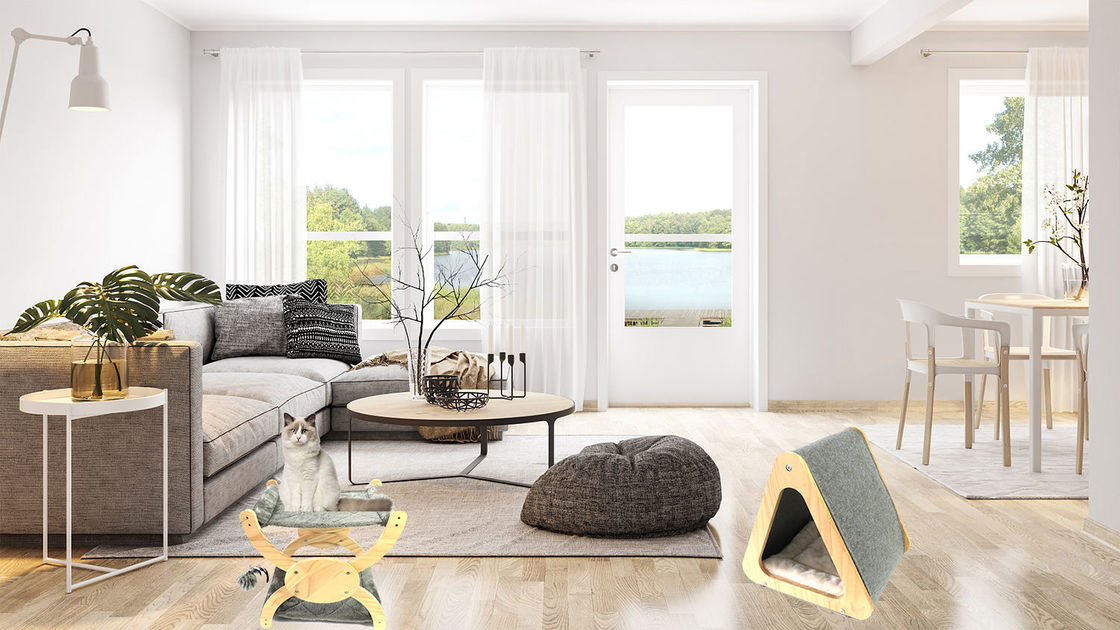 Letto di legno della Camera di CARB Cat Friendly Furniture Foldable Cat per lo scratch ritenuto della caverna