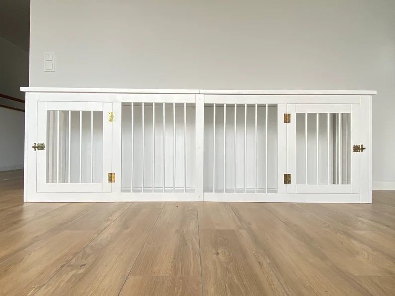 Cesto per cani di legno di legno W140*D50*H50cm fatto a mano della doppia porta della mobilia dell'animale domestico del CE