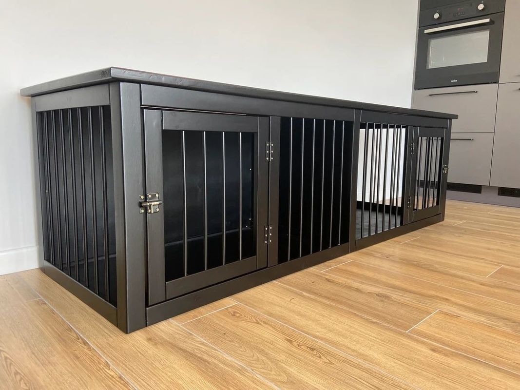 Cesto per cani di legno di legno W140*D50*H50cm fatto a mano della doppia porta della mobilia dell'animale domestico del CE