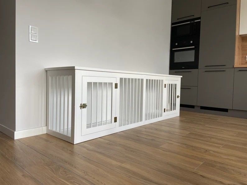 Cesto per cani di legno di legno W140*D50*H50cm fatto a mano della doppia porta della mobilia dell'animale domestico del CE