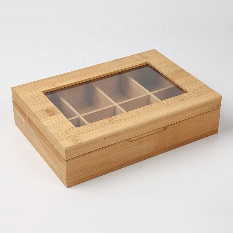 8 compartimenti hanno munito l'organizzatore di cardini di bambù di legno di immagazzinamento nella scatola del tè della scatola di stoccaggio