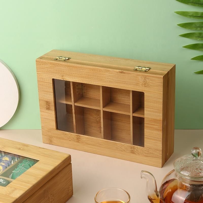 8 compartimenti hanno munito l'organizzatore di cardini di bambù di legno di immagazzinamento nella scatola del tè della scatola di stoccaggio