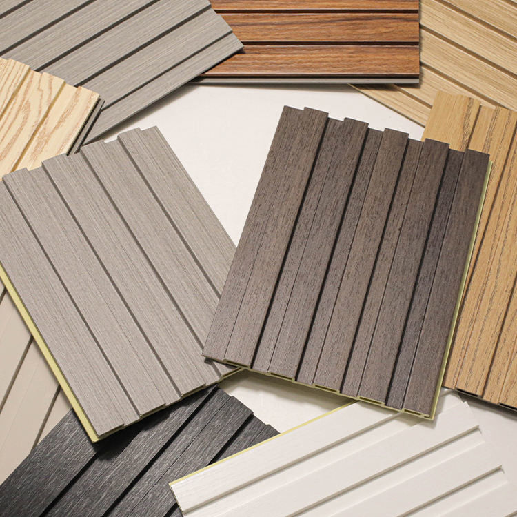 Interni Decorative Wall Boards Pannello di soffitto PVC Rivestito Bambù Fibra Arte Louver Pannelli di sfondo WPC pannello di ardesia a piatto