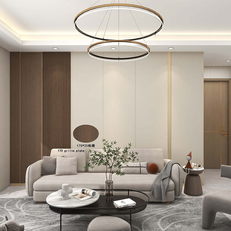 Dischi da parete decorativi soffitto lamina Wpc pannelli a piombo legno in pizzo Pvc Wpc pannelli da parete interni con led