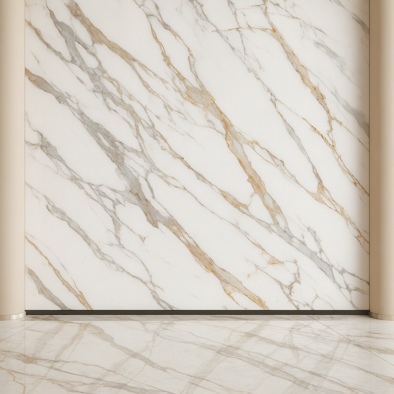 Pietra sinterizzata effetto marmo in formato 3200*1600mm, scelta perfetta per pavimenti interni e rivestimenti murali