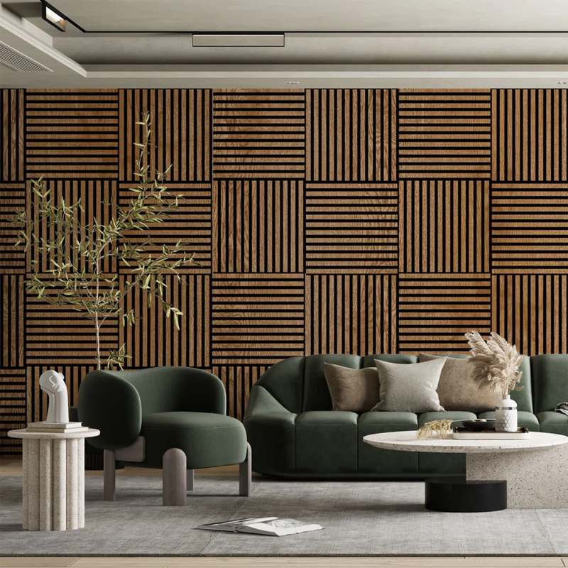 Wood Slatted Office Partition Panel MDF Wooden Mobile Restaurant Partition Wall Dividers 100% Polyester PET and Wood Wall Panels
